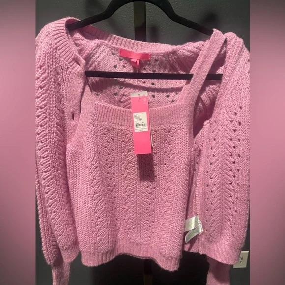 Lilly Pulitzer Pink Cable Knit Button Cardigan with Camisole - Picture 4 of 8